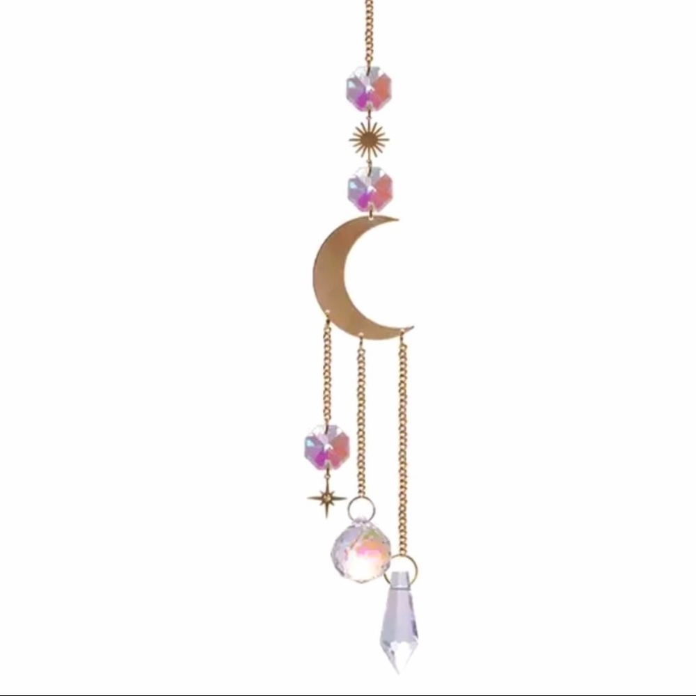 AURORA BOREALIS CRYSTAL MOON STAR GOLD WIND CHIME SUN CATCHER RAINBOW SHINE NWT - Picture 5 of 8